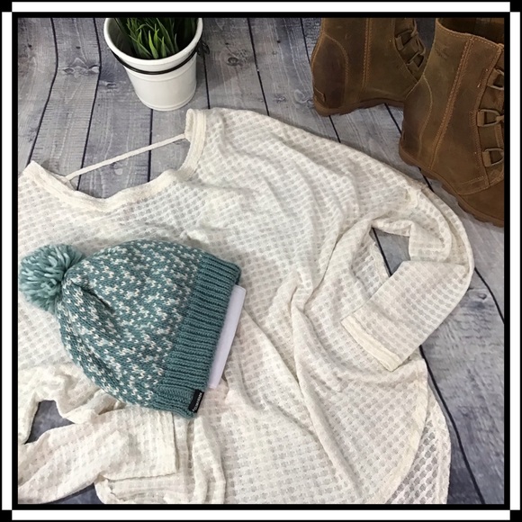 SAGE - Oversized High-Low Waffle Tunic - Cream - S - Picture 2 of 11